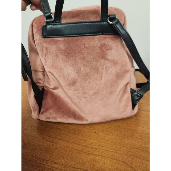 Guess small velvet feel pink backpack with black straps and pom. Measures approx - Picture 5 of 12
